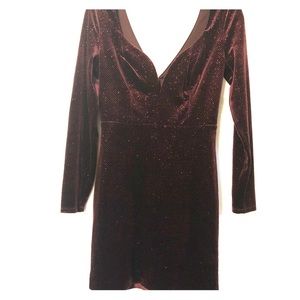 Burgundy Velvet Long Sleeve Dress